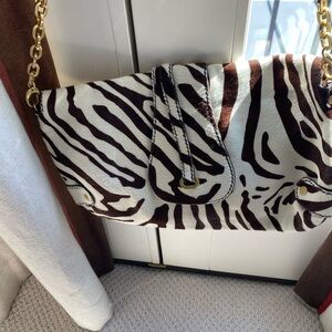 Zebra Pattern Shoulder Bag with Gold Chain